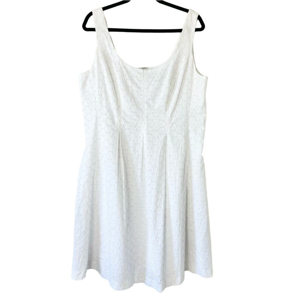 Pappagallo White Eyelet Fit & Flare Sleeveless Cotton Dress Size Large